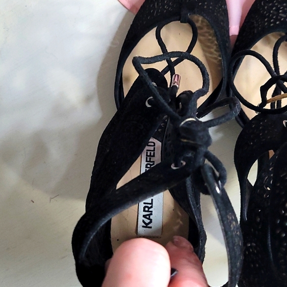 Karl Lagerfeld Paris Black Lace up Heels 7 - Picture 7 of 10